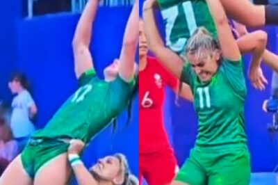 VIDEO: Everyone Is Saying The Same Thing After Watching Irish Female Rugby Player Lift Her Teammate Over Her Head To Make Epic Catch & Almost Lose Her Shorts