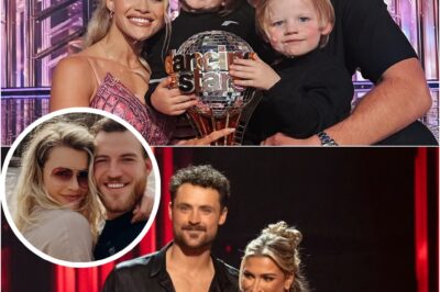 THE CONFETTI FELL… BUT NO ONE EXPECTED WHAT HAPPENED NEXT. Witney Carson had just whispered, “Honey, you did it,” through trembling tears when the entire DWTS studio suddenly froze. The lights dimmed, the crowd hushed — and then the backstage door swung open. Her husband appeared, running toward her with their little boy in his arms, arriving at the exact second her knees nearly gave out from emotion. The baby wrapped his arms around her neck. Her husband gripped her shoulder. And in that heartbeat, the trophy meant nothing — because the real victory was a family that had survived every silent breakdown, every late-night rehearsal, every moment she hid her fear behind a sparkling smile. The judges bowed their heads. The audience cried. Social media exploded as millions replayed the moment being called “the most sacred in DWTS history.” It wasn’t just a win. It was love arriving right when her heart needed it most.